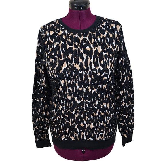 Women's INC International Concepts Black & Tan Textured Knit Top | Size Large - Picture 1 of 9